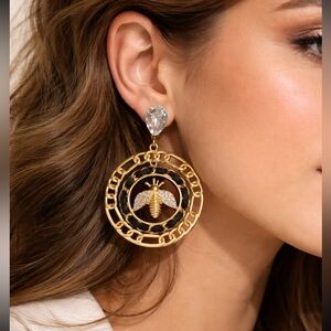 Gold Bee Motif Earrings